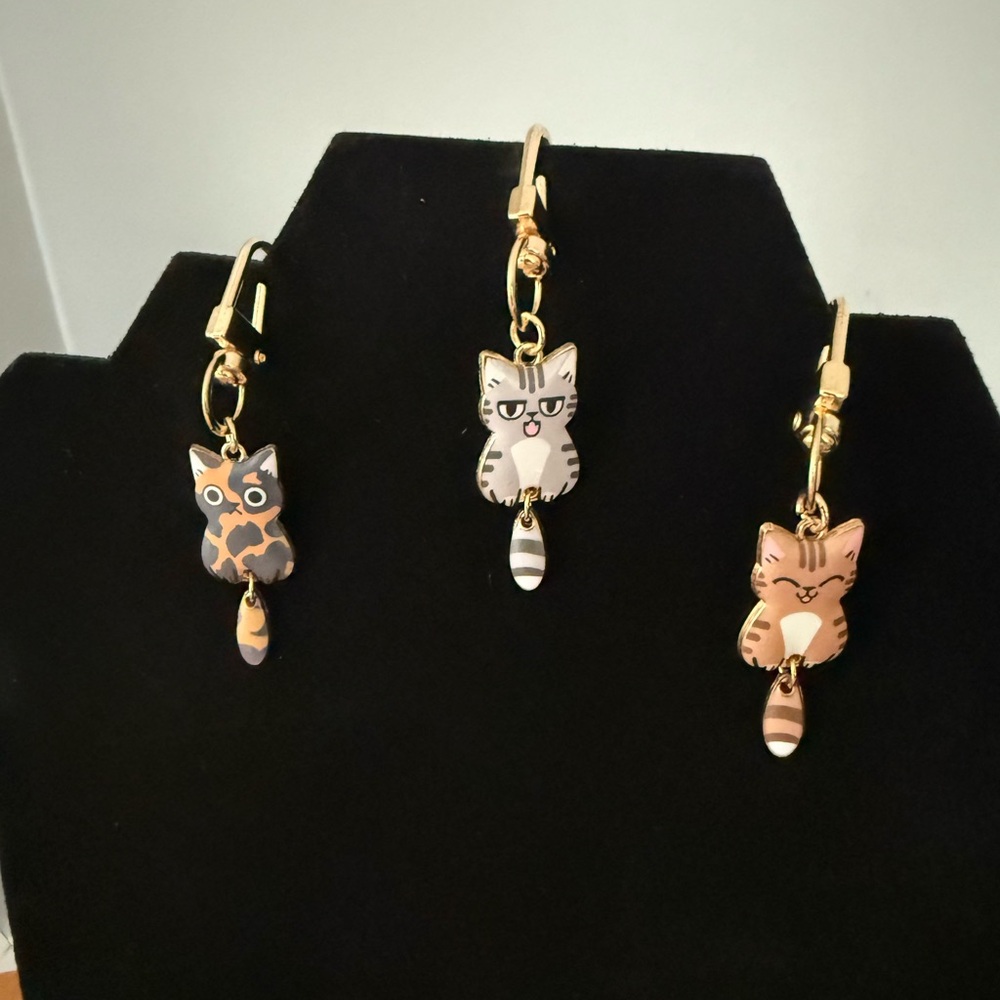 Set of 3 Cat Bag Charms - Calico, Gray, Brown - Picture 3 of 3